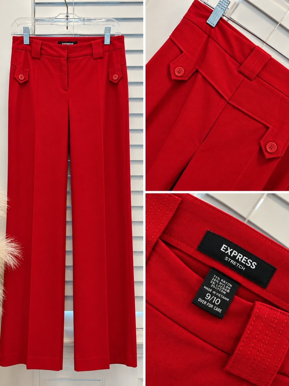 Express Vibrant Red Stretch Wide-Leg Trousers